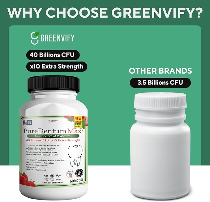 Puredentum Max for Gums and Teeth Health &amp Fresh Breath - 40 Billion CFU Advanced Oral Probiotics for Mouth Bad Breath Capsule Supplement