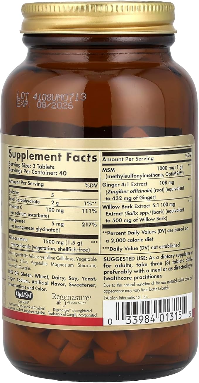 Solgar Glucosamine MSM Complex 120 Tablets - Promotes Healthy Joints - Supports Range of Motion &amp Flexibility - Supports Collagen - Shellfish-Free - Gluten Free Dairy Free Kosher - 40 Servings