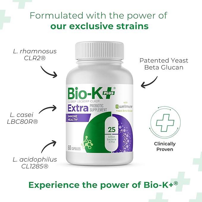 Bio K+ Probitotic for Immune Health with Wellmune Delayed Release Probiotic Supplement Immune &amp Digestive System 25 Billion CFU Vegan Shelf-Stable – 60 Capsules