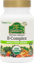 NaturesPlus Source of Life Garden B-Complex - 60 Capsules - Complete Vitamin B Supplement - USDA Organic Non-GMO Vegan Gluten Free - 30 Servings
