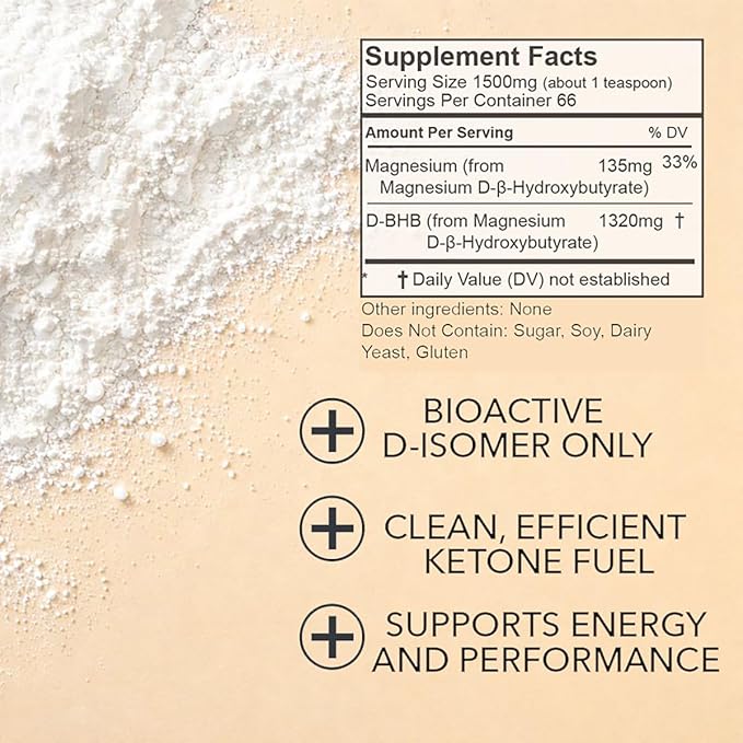 Magnesium BHB – Exogenous Ketone Keto BHB Powder Beta Hydroxybutyrate Clean Ketone Fuel for Energy Focus &amp Performance Ketone Salts Dissolves Easily in Hot or Cold Water Unflavored 66 Servi