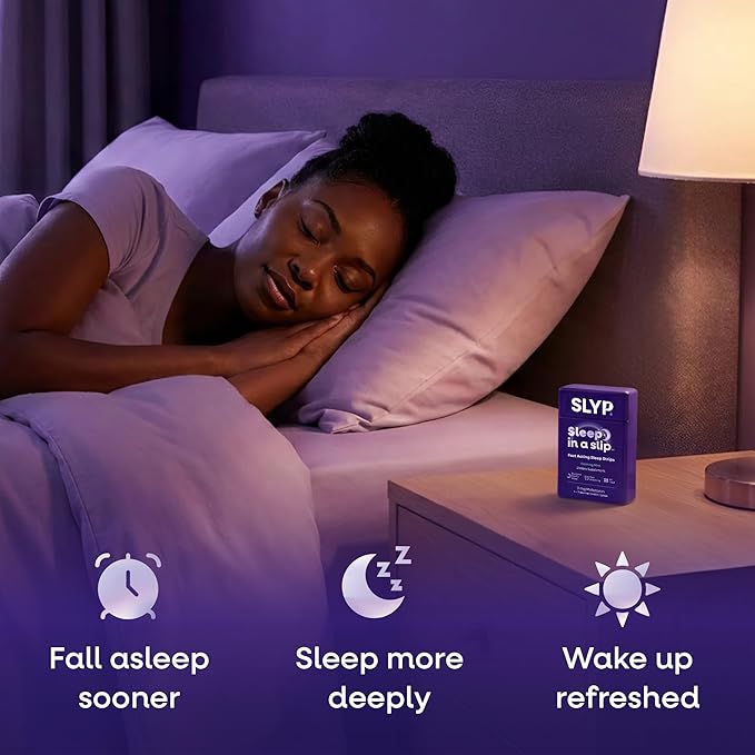 Slyp Fast-Dissolving Oral Mint Sleep Strips Natural Sleep Aid for Adults &amp Kids with Melatonin 3mg L-Theanine GABA &amp 5-HTP for Calm Support &amp Alternative to Sleeping Pills &amp Gummies