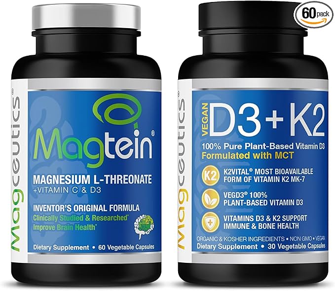 Magtein Magnesium L-Threonate and Vitamin D3 K2 Bundle
