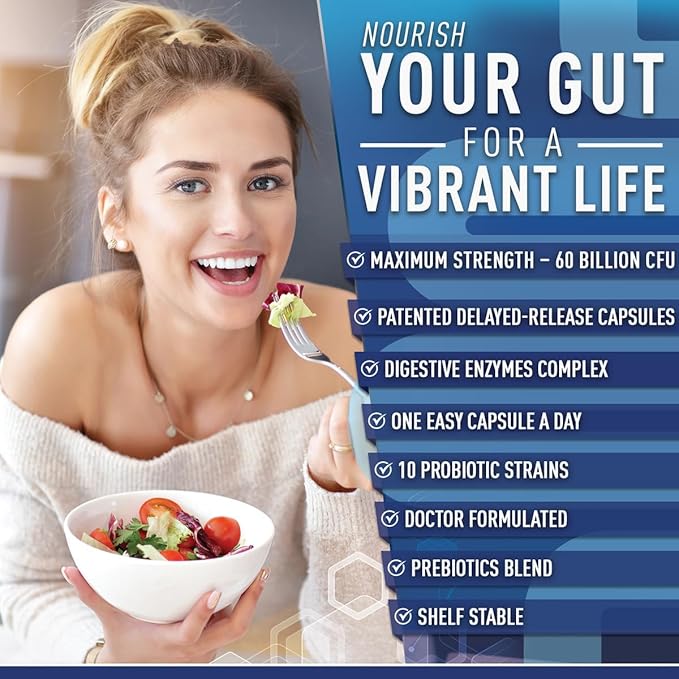 Purely Optimal Probiotics for Digestive Health 60 Billion CFU – Delayed-Release with Digestive Enzymes &amp Organic Prebiotics – Bloating Immune &amp Energy Support 30 Caps