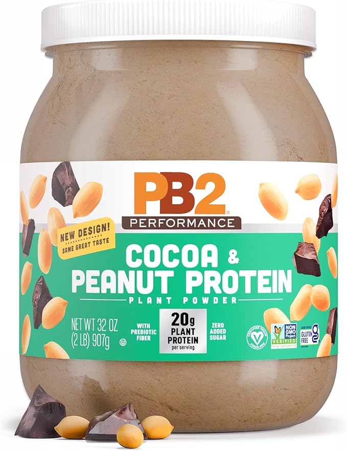 PB2 Performance Peanut Plant Based Vegan Protein Powder | 20g Complete Protein No Added Sugar Prebiotic Fiber | Dairy Free Certified Vegan Non-GMO and Gluten Free [Peanut with Dutch Cocoa 2lb]