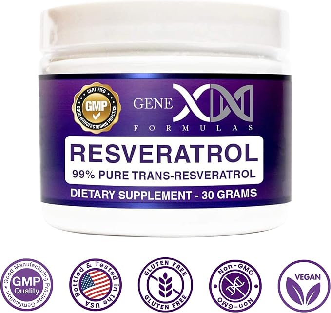 GENEX Trans Resveratrol 1000mg Powder Serving 99% Pure Micronized Pharmaceutical Grade | 30 Servings/30Grams | 1 Gram Per Day 30-Day Supply Made in a GMP &amp NSF Certified Facility