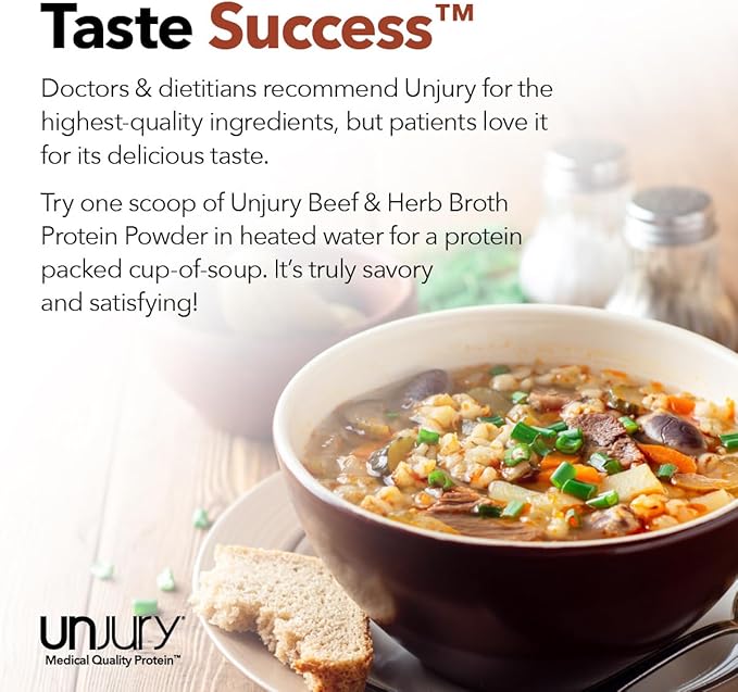 Unjury Whey Protein Powder | Beef and Herb High Protein Soup | 21g 100% Whey Isolate Protein Powder | Low Carb and Lactose Free | Gluten Free | Certified Kosher | 15 Servings