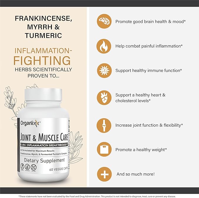 Organixx Joint &amp Muscle Care &amp Turmeric 3D Bundle Organic Turmeric Frankincense &amp Myrrh Plus Fermented Turmeric Ginger &amp Ashwagandha Supports Joint &amp Immune Health Gluten Free