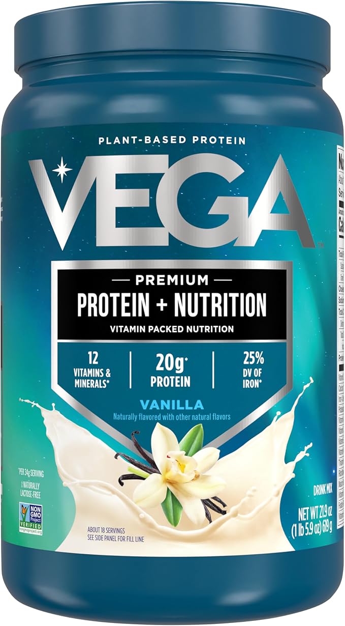 Vega Protein + Nutrition - 20g Plant-Based Pea Protein Vanilla 18 Servings Vegan Keto Superfood Antioxidant-Rich Gluten Free Dairy Free Low Carb 1.3lbs (Packaging May Vary)