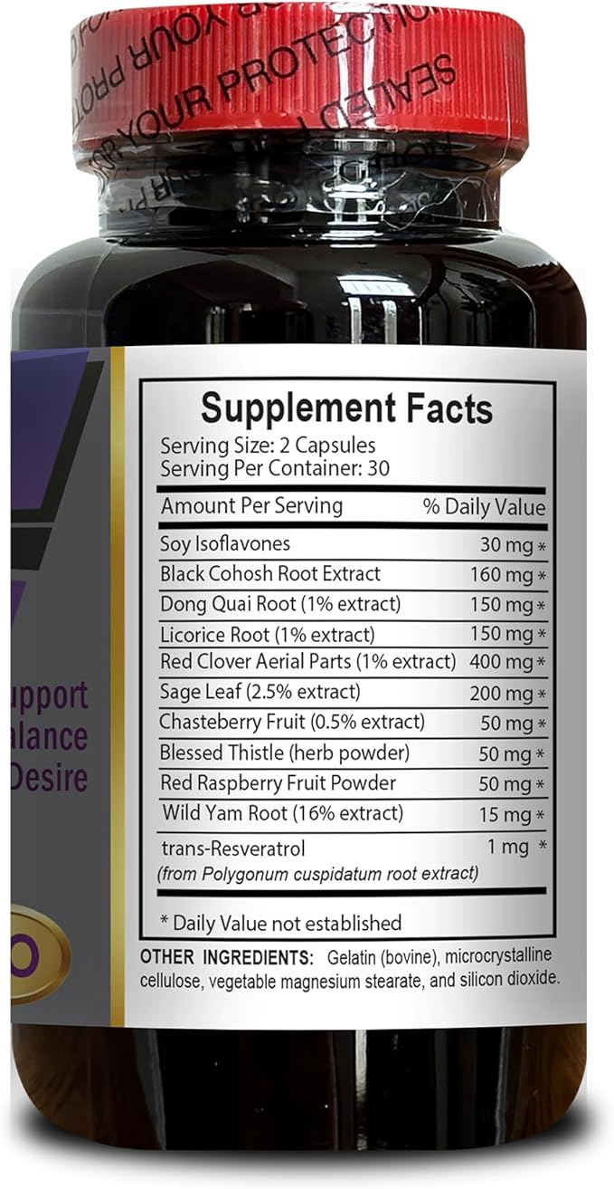 Female Vitality Capsules – Soy Isoflavones Sage Leaf &amp Red Clover | Support Women’s Balance Energy &amp Passion Support Formula – 1 Bottles 60 Capsules