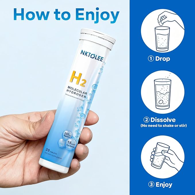 Hydrogen Water Tablets - 16 PPM Molecular Hydrogen Tablet - 200mg Magnesium - Fast Dissolving Hydrogen Tablets for Drinking Water - Antioxidant Support Cellular Health &amp Recovery - 60 Count