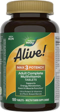 Nature's Way Alive! Max3 Potency Daily Multivitamin Methylated B12 and Folate Ultra Potency B-vitamins to Support Energy Metabolism* 180 Tablets