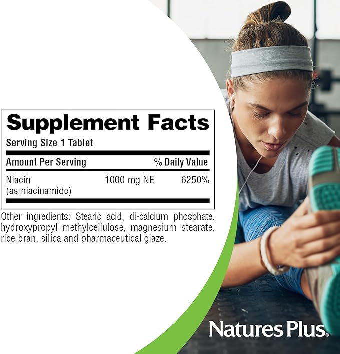 NaturesPlus Niacinamide Sustained Release - 1000 mg 90 Tablets - High-Potency Vitamin B3 Supplement - Vegetarian Gluten Free - 90 Servings