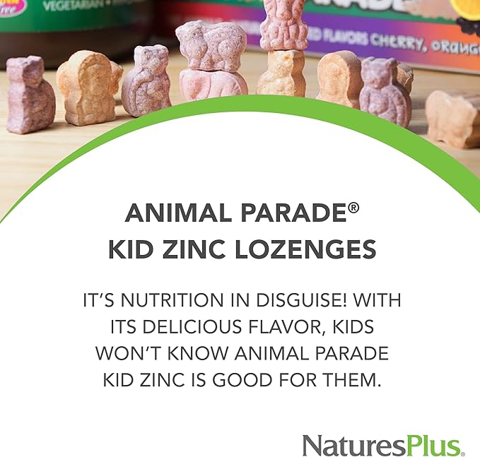NaturesPlus Animal Parade KidZinc Tangerine Flavor - 90 Animal-Shaped Lozenges Pack of 3 - Organically Chelated Zinc - Vegan Gluten Free - 270 Total Servings