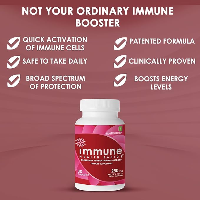 Ultra Strength Immunity - Clinically Proven Immune Support - Wellmune Highly Purified Beta Glucan - Gluten-Free Non-allergenic Non-GMO and Vegan Capsules - 30 Capsules 250 mg