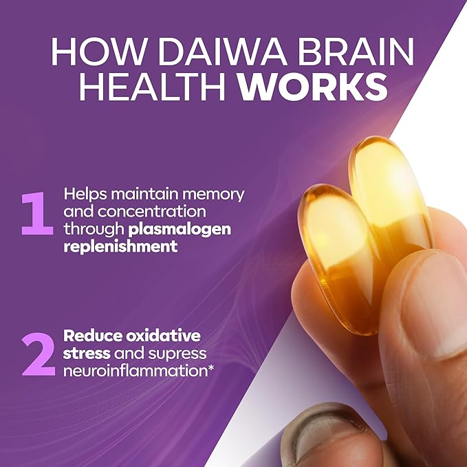 DAIWA Advanced Omega-3 Brain Supplement - Phospholipid Omega Formula with Hokkaido Scallop Oil Plasmalogen for Memory Focus and Cognitive Wellness - 60 Softgels