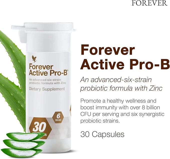 Forever Living - Active Pro-B - Advanced Probiotic with 8 Billion CFU and 6 Synergistic Strains - Soy and Gluten-Free - 30 Capsules