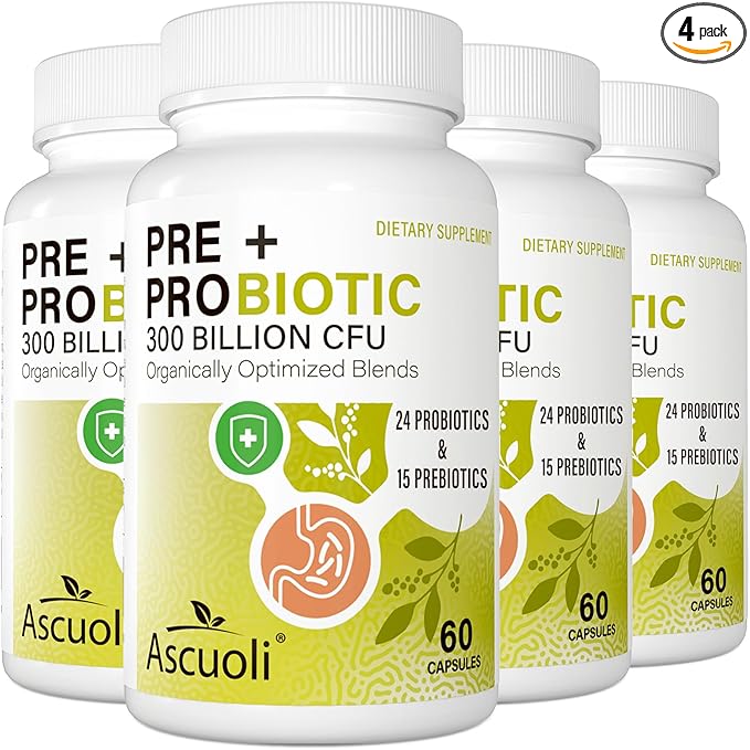 Probiotics for Women &amp Men - 300 Billion CFU 24 Strains + 15 Organic Herbs Prebiotics Blend Daily Probiotic for Digestive Health Immune Gut Bloating - 240 Vegetarian Capsule (240-Days Supply)