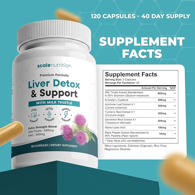 Liver Support Supplement 1960mg – Milk Thistle NAC Artichoke Turmeric &amp Alpha Lipoic Acid – Liver Detox &amp Cleanse Formula – Energy &amp Liver Function Support – 120 Capsules