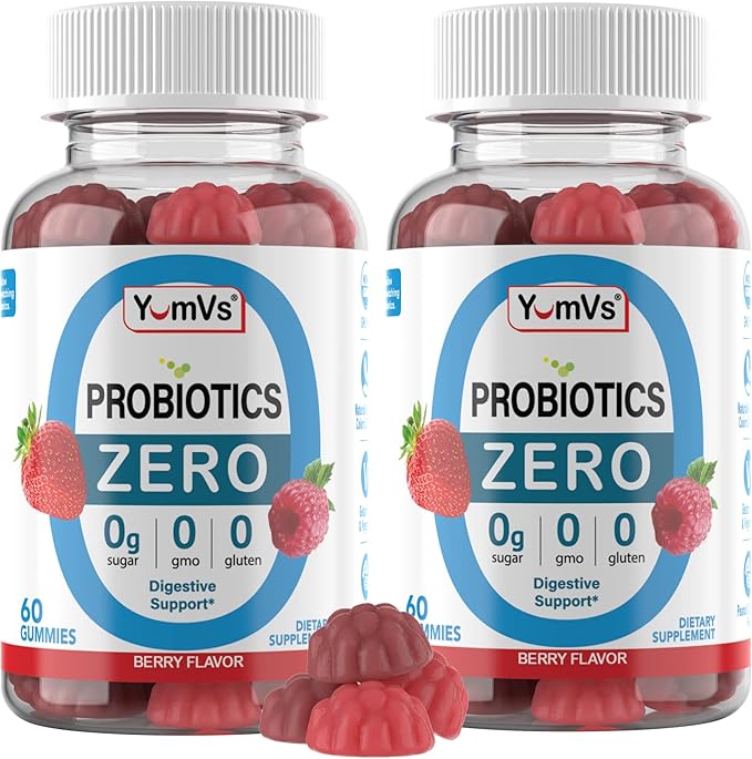 YUM-V'S Sugar Free Probiotic Gummies - Probiotics for Men &amp Women to Help Support Digestive Function – Adults &amp Kids Probiotic with 5 Billion CFU Bacillus Coagulans – Vegan &amp Gluten-Free (