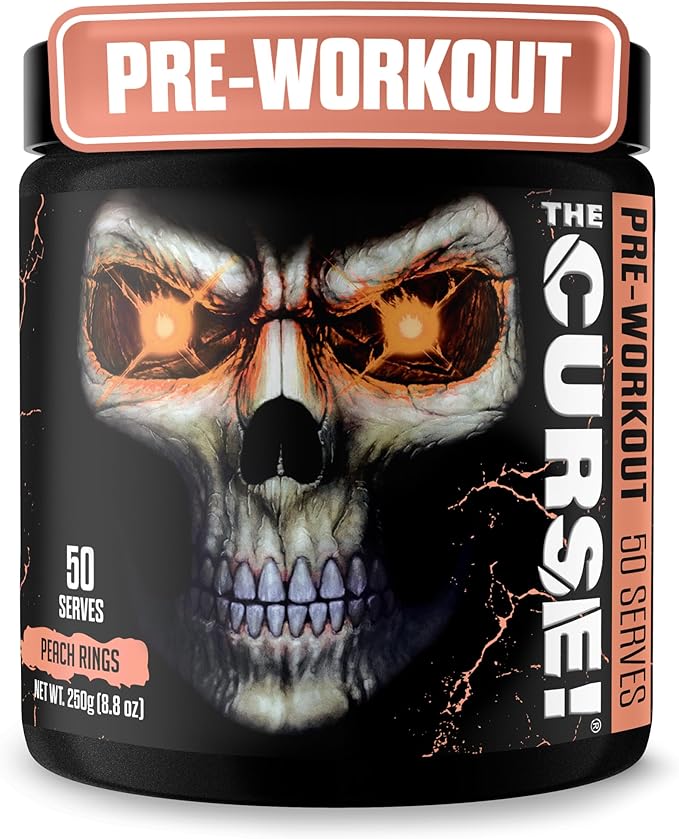 JNX SPORTS The Curse! Peach Rings Pre Workout Powder with Creatine – Extreme Energy Preworkout for Men &amp Women – 50 Servings – L Citrulline Beta Alanine &amp Caffeine for Pump Strength &amp Fo