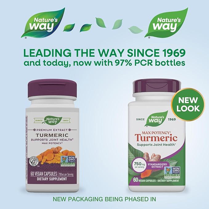 Nature's Way Premium Extract Turmeric Max Potency‡ Standardized to 95% Curcuminoids 750 mg per serving 60 VCaps