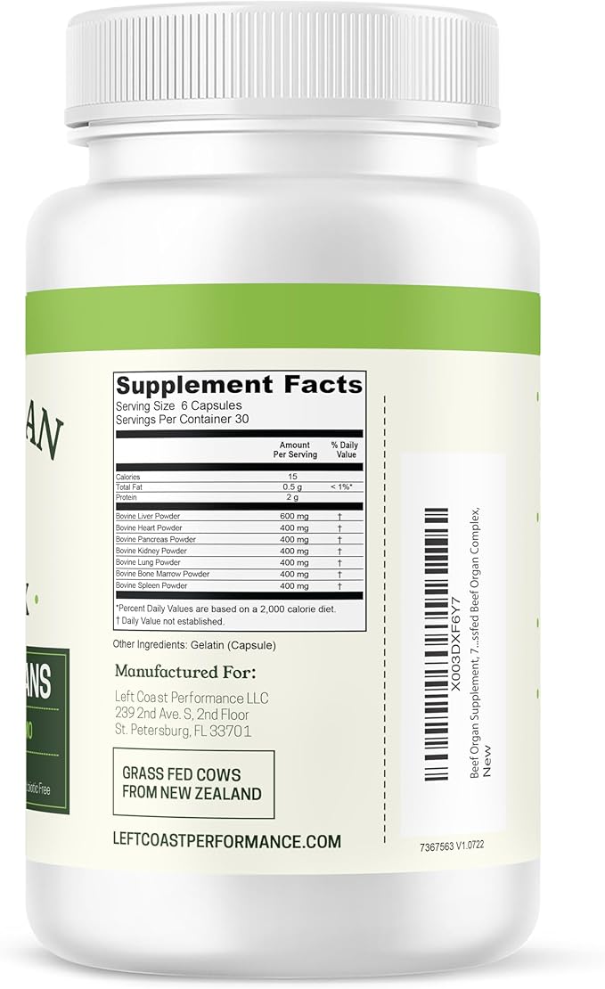 Left Coast Performance Beef Organ Complex Capsules 180 Count + Multi Collagen Capsule 120 Count