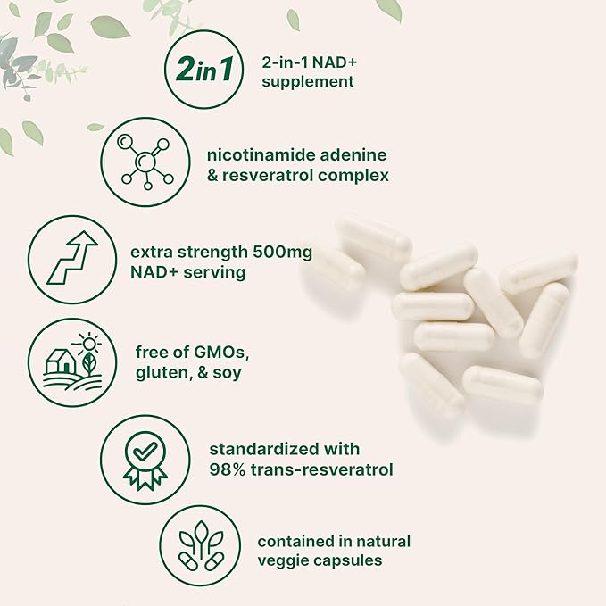Micro Ingredients NAD+ 500mg with Resveratrol 240 Veggie Capsules | 2-in-1 NAD Supplement for Women &amp Men | NMN Pathway Alternative | Non-GMO Gluten Free