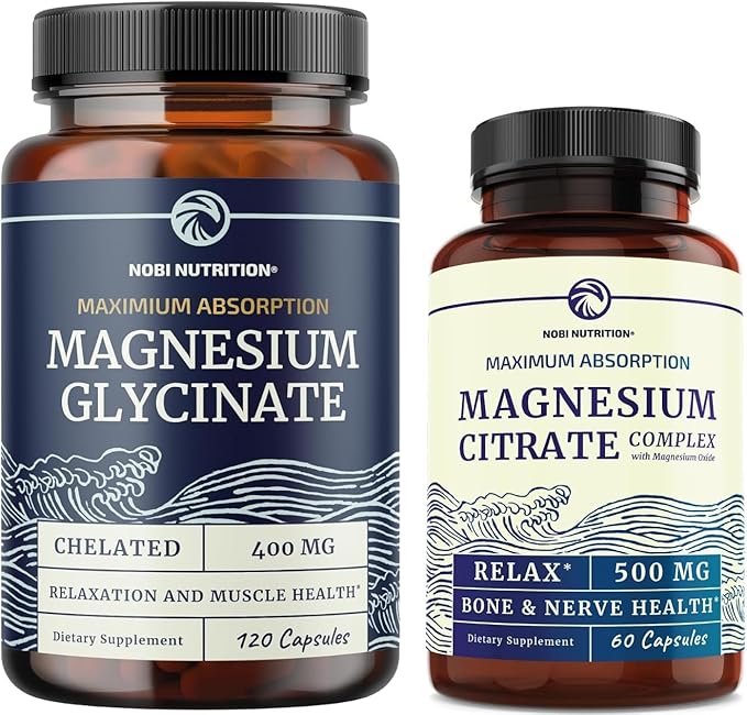 Magnesium Glycinate 400mg (120ct) &amp Magnesium Citrate 500 MG (60ct) | High Absorption Calm Relaxation Digestion &amp Muscle Support | Non-GMO Vitamin and Mineral Bundle