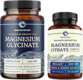 Magnesium Glycinate 400mg (120ct) &amp Magnesium Citrate 500 MG (60ct) | High Absorption Calm Relaxation Digestion &amp Muscle Support | Non-GMO Vitamin and Mineral Bundle