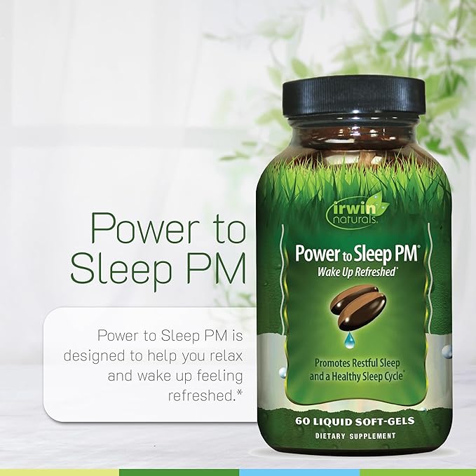 Irwin Naturals Power to Sleep PM – Natural Sleep Aid with Melatonin Ashwagandha Valerian GABA &amp L-Theanine – Promotes Relaxation Restful Sleep &amp Healthy Sleep Cycle – 120 Liquid Soft-Gels