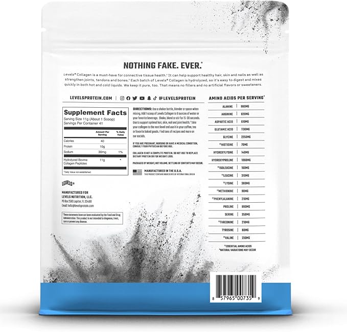 Levels Collagen Peptides No Artificial Ingredients 11G of Collagen Unflavored 1LB