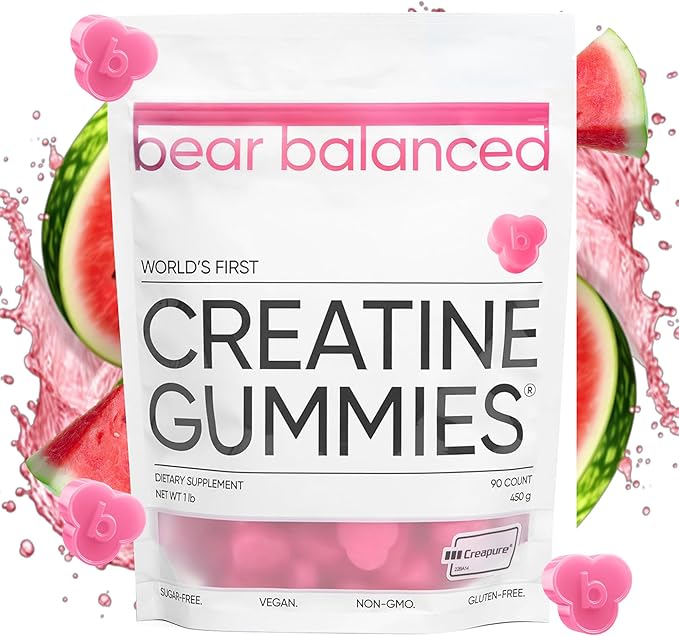 Bear Balanced Creatine Gummies for Men &amp Women - Creapure® Creatine Monohydrate L-Theanine L-Tyrosine &amp B12 for Muscle Growth Strength Focus Energy &amp Health - Low Calorie Sugar-Free