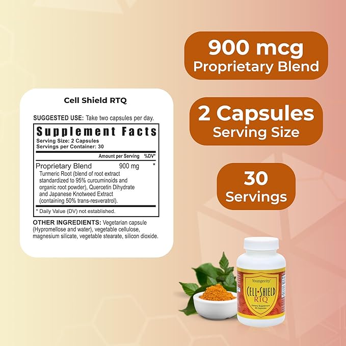 Youngevity Resveratrol Turmeric Quercetin RTQ Cell Shield - 60 Capsules (Pack of 2)