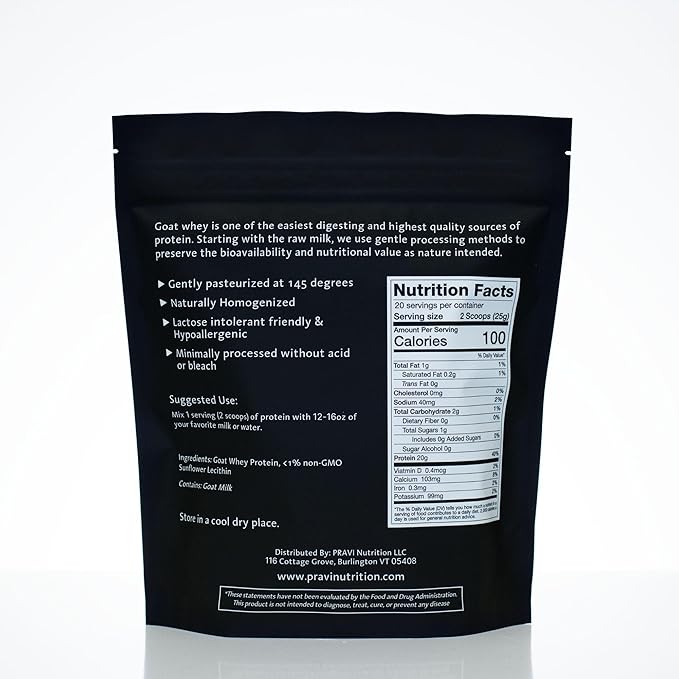 Goat Whey Protein Powder - Whey Protein Supplement - Easy to Digest - Less Lactose - Soy Free - Unflavored - 20 Servings