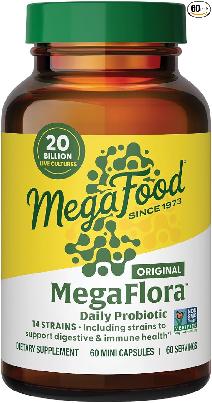 MegaFood MegaFlora Probiotic - Probiotics for Women Digestive Health - Immune Support Supplement - 20 Billion CFU - 14 Strains - Non-GMO - Vegetarian - 60 Mini Capsules (60 Servings)