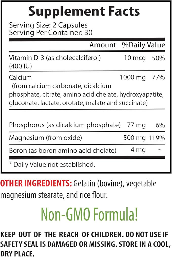 Calcium Pills - Calcium Magnesium Phosphorus - Calcium Citrate Supplement Calcium Carbonate Supplement Organic Calcium Supplement Calcium Magnesium Formula 2 Bottles 120 Capsules