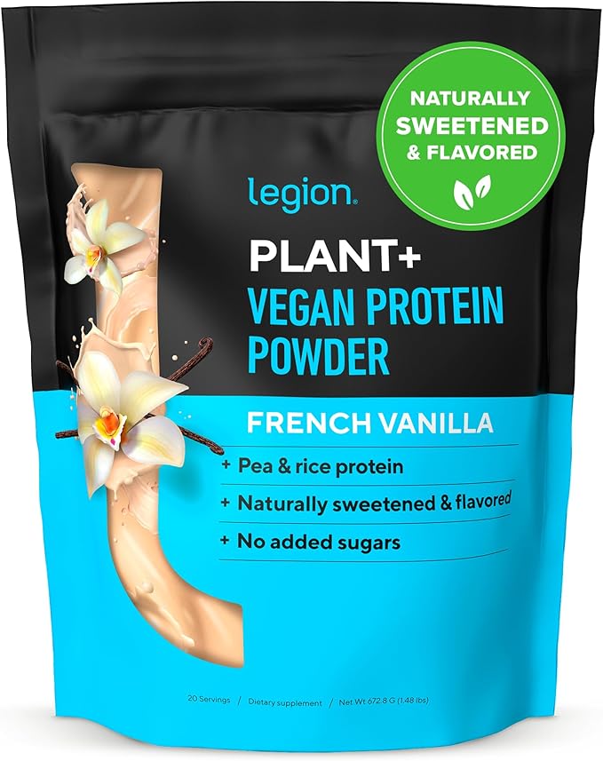 LEGION Plant+ Vegan Protein Powder Vanilla - Rice and Pea Plant Based Protein Blend. Gluten Free GMO Free Naturally Sweetened and Flavored 20 Servings (Vanilla)