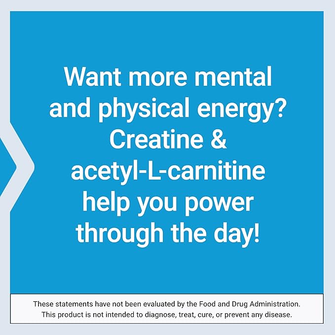 Life Extension Creatine Acetyl-L-Carnitine Energy Plus Energy Support Supplement creatine monohydrate Acetyl-L-carnitine Gluten-Free Non-GMO Vegetarian 30 Servings