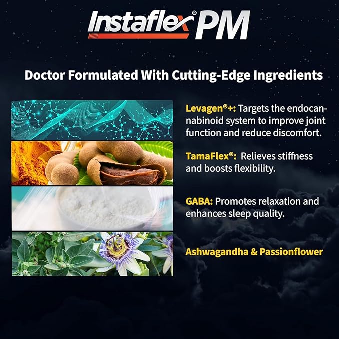 Instaflex PM Nighttime Joint Support with Levagen Tamaflex GABA Ashwagandha Passionflower Extract Mobility Sleep Support -120 Capules