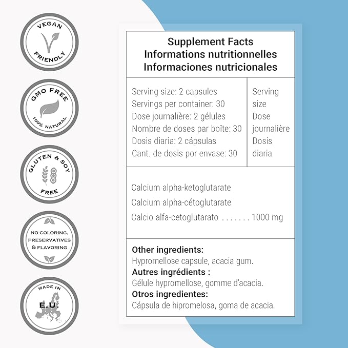 SuperSmart Calcium AKG (Highly Bioavailable) - Calcium Alpha-Ketoglutarate Ca-AKG - Cellular Energy | Gluten Free &amp Vegan - 60 Vegetarian Capsules