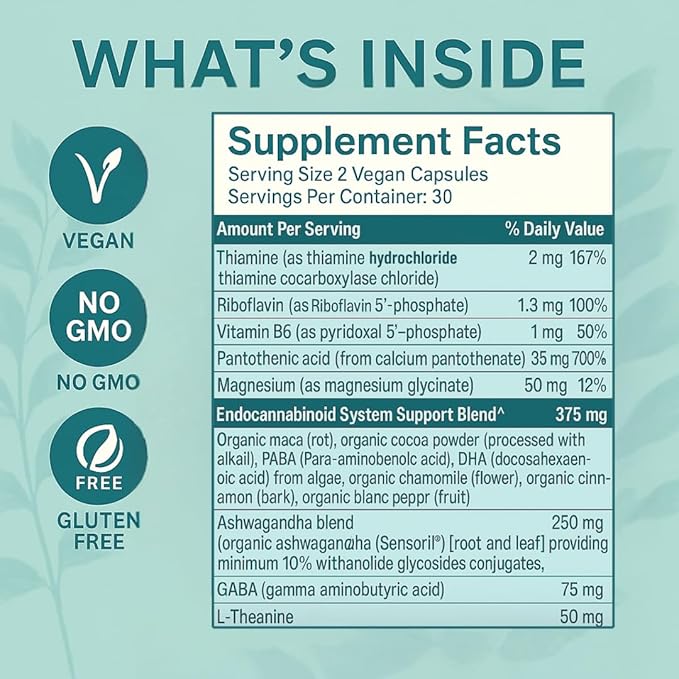Stress Relief – 60 Vegan Capsules | Natural Stress Support with Ashwagandha B Vitamins &amp Magnesium