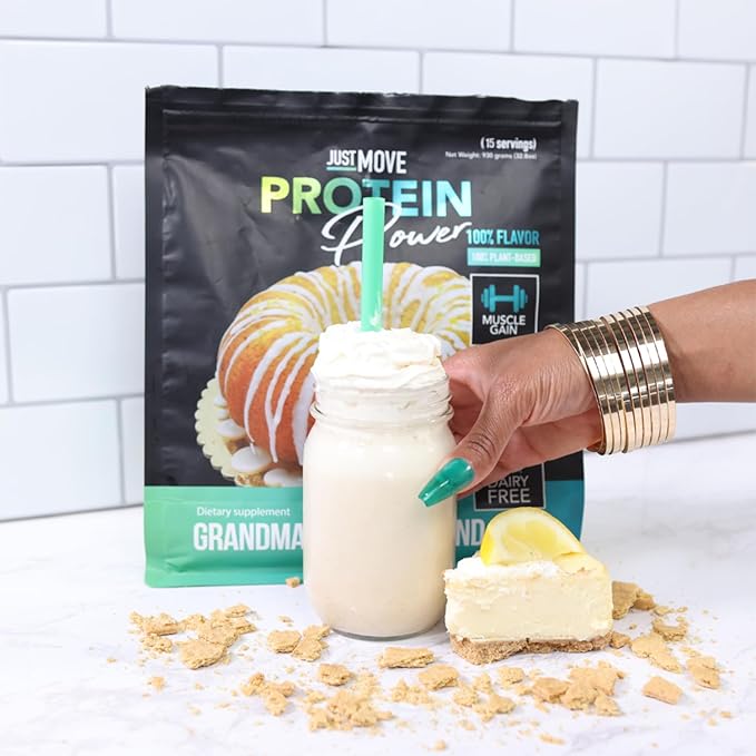Just Move Protien - Grandma's Lemon Pound Cake - Vegan (Plant Based) Organic Dairy Free Soy Free Gluten Free Keto Peanut Free 20g Protein Low Carb Non GMO (17.2 Oz)