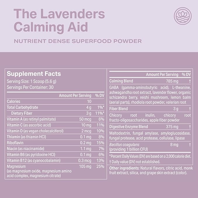 Proper The Lavenders Calming Aid. Magnesium Supplement Relaxation Drink Mix with GABA L-Theanine Lavender Lemon Balm and Ashwagandha. Natural Calm Stress Support Supplements