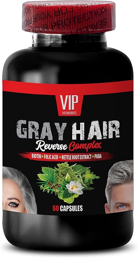 Biotin - GRAY HAIR REVERSE COMPLEX - Catalase Complex Horsetail Aerial Saw Palmetto Berries PABA Stinging Nettle Root Fo-Ti Root Powder Barley Grass Juice Powder 2 Bottles 120 Capsules