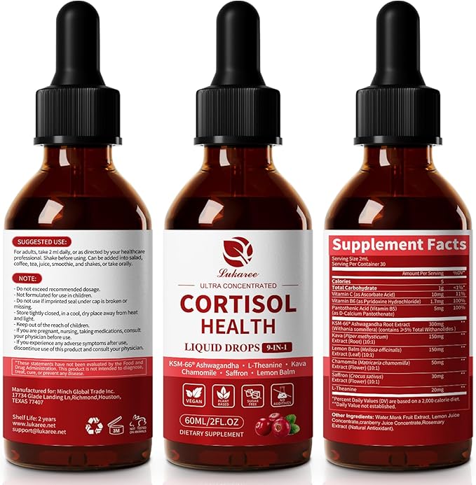 Cortisol Supplements for Women Cortisol Reducer Manager Detox with KSM-66® Ashwagandha Kava Lemon Balm &amp Vitamin C B5 B6 Lower Cortisol Hormone Harmony Liquid Drops 2 FL.OZ Cranberry Flavor