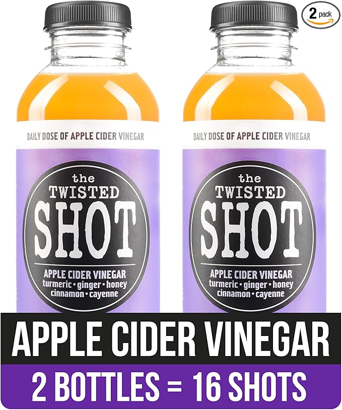 The Twisted Shot | Organic Apple Cider Vinegar Wellness Shots with Ginger Turmeric Honey Cinnamon and Cayenne | Digestion Immunity and Gut Health Support | Ready to Drink | 2 16 oz Bottles
