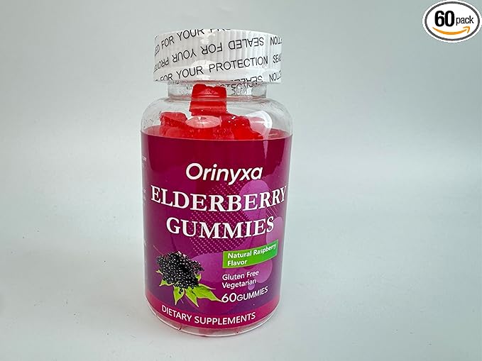 Elderberry Gummies with Vitamin C D3 Zinc Sodium Immune Support for Adults Gluten-Free Vegan 60 Gummies