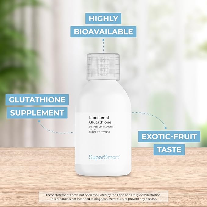 Supersmart - Liposomal Glutathione Liquid 900mg per Day (High Potency) - Highly Bioavailable Form of Glutathione - Enhanced Antioxidant with Vitamin C | Non-GMO &amp Gluten Free - 200ml - 20 Servings