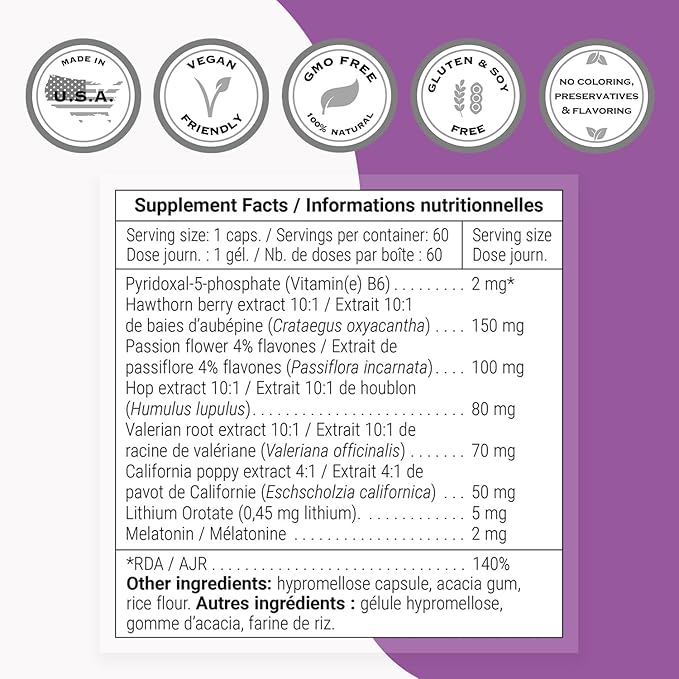 Supersmart - Advanced Sleep Formula (High Strength) - with Melatonin Valerian Root California Poppy Passion Flower Lithium Orotate | Non-GMO &amp Gluten Free - 60 Vegetarian Capsules